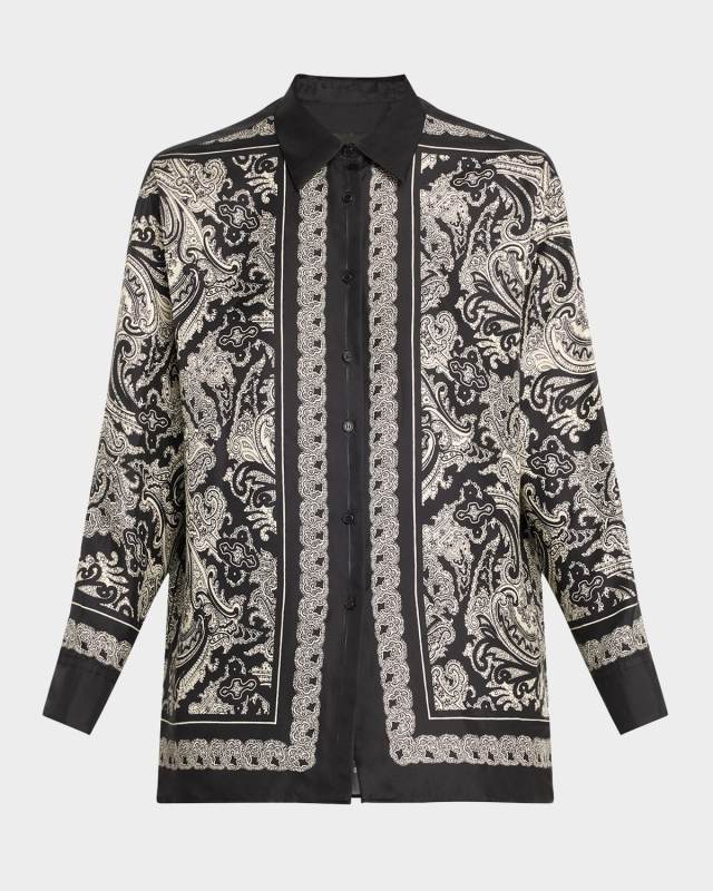 Alfie Paisley Printed Silk Blouse